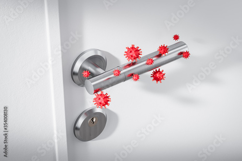 White door handle with coronavirus, side view