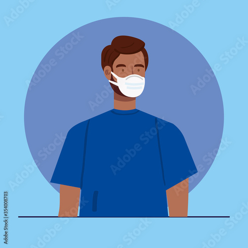 man using protective surgical mask for covid 19 prevention vector illustration design