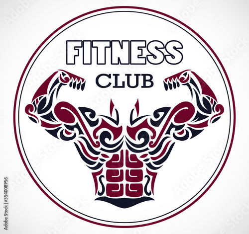 ornamental muscular body illustration / fitness club logo vector
