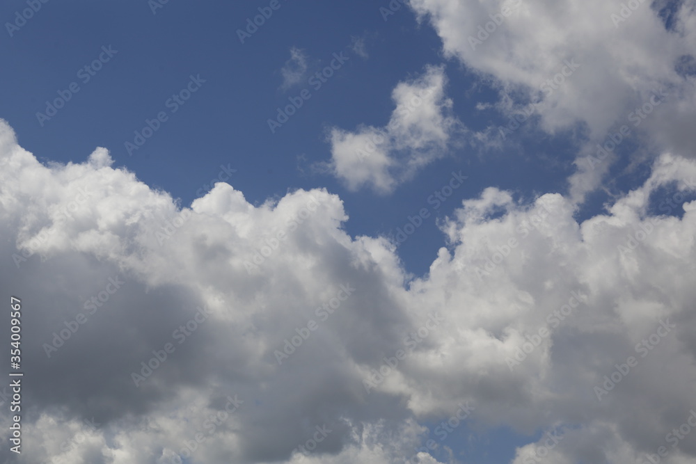 white fluffy clouds in the blue sky.