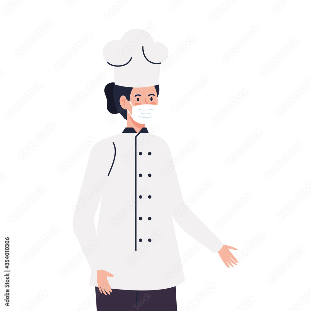 chef female using face mask during covid 19 on white background vector illustration design chef female using face mask during covid 19 on white background vector illustration design