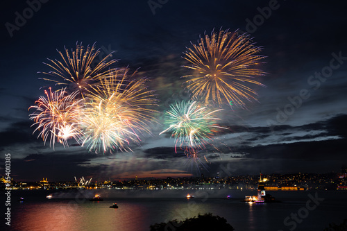 Fireworks over Bosphorus Strait, Istanbul, Turkey © EvrenKalinbacak
