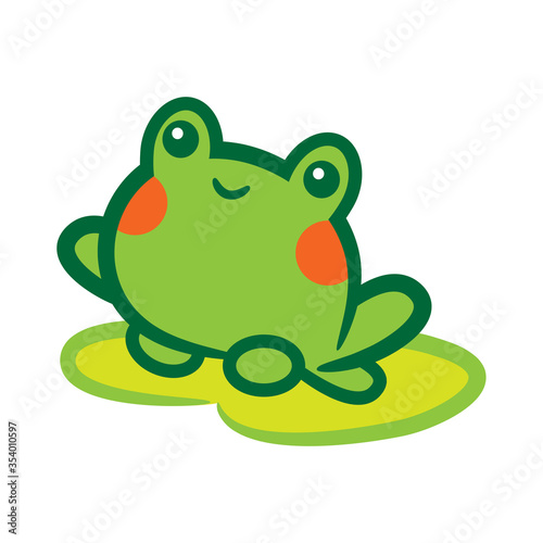 Vector cartoon elements for design. Kawaii smiling frog with nenuphar (lily) leaf. Cartoon animal for kids design