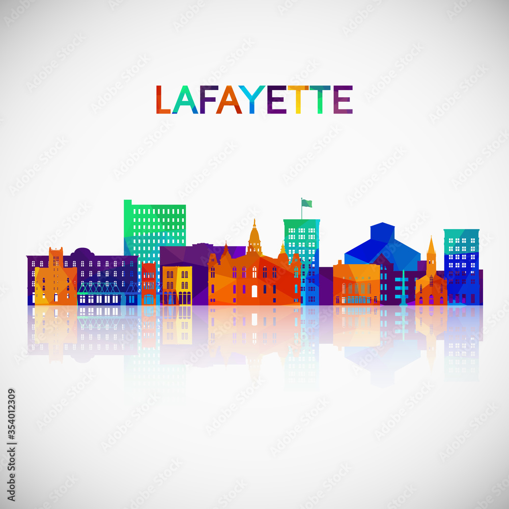 Lafayette skyline silhouette in colorful geometric style. Symbol for your design. Vector illustration.