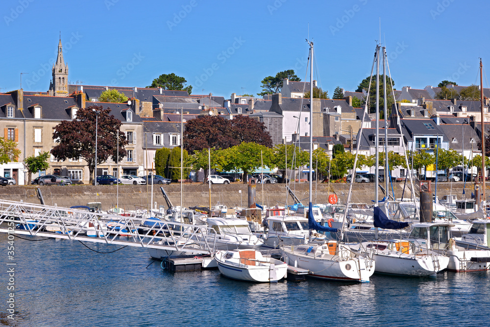 Marina of Tréboul and town at Douarnenez, a commune in the Finistère department of Brittany in north-western France.