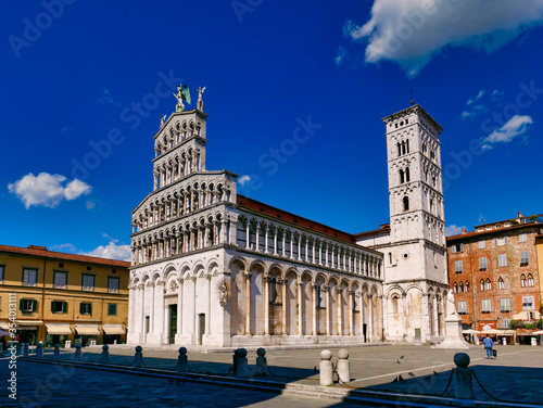 Church square of San Michele al Foro in Lucca Tuscany Italy