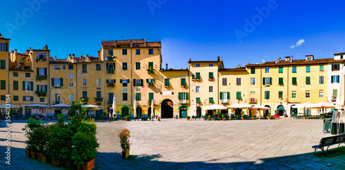 Roman amphitheater square in Lucca Tuscany Italy