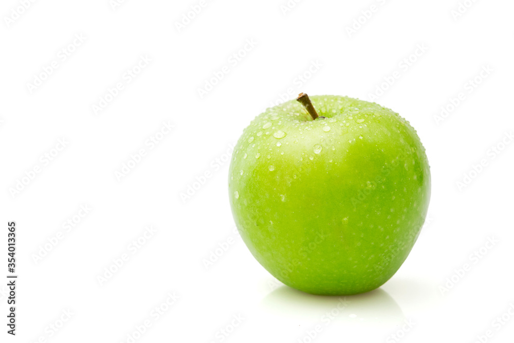 Isolated green apple on white, wet single apple clipping path. Isolated green apple on white, wet single apple clipping path.