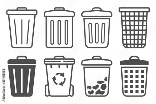 Trash can Icon set. bin, garbage, waste collection icons.