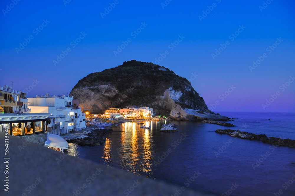 Night view of the Sant Angelo bay on the Ischia island.