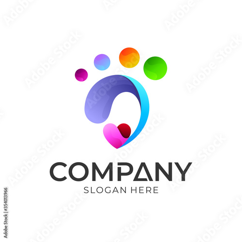 pet and animal care logo design, colorful cat's footprints vector icon illustration 