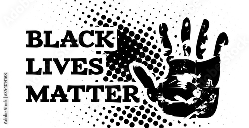 Black lives matter. I can't breath protest in USA. Vector illustration with hand on white