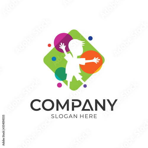 playful kid logo design, modern children education and childcare logo template