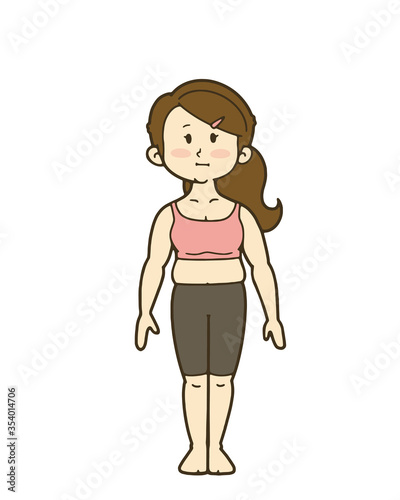女性の人体のイラスト　正面　太り気味
