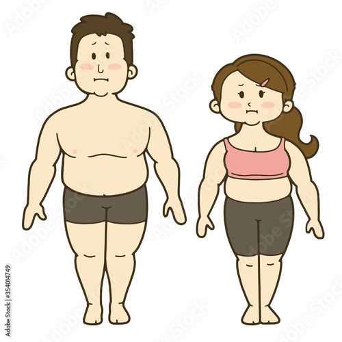 男女の人体のイラスト　正面　肥満
