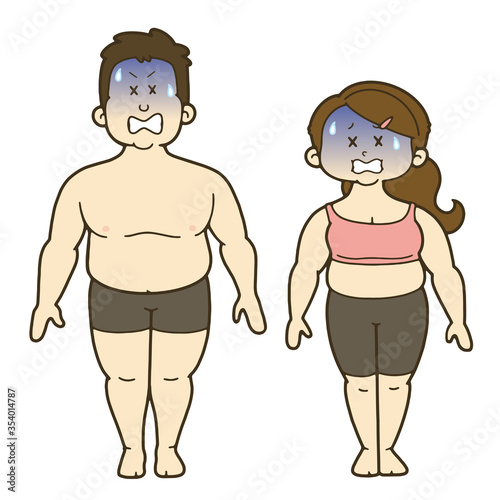 青ざめる男女の人体のイラスト　正面　肥満