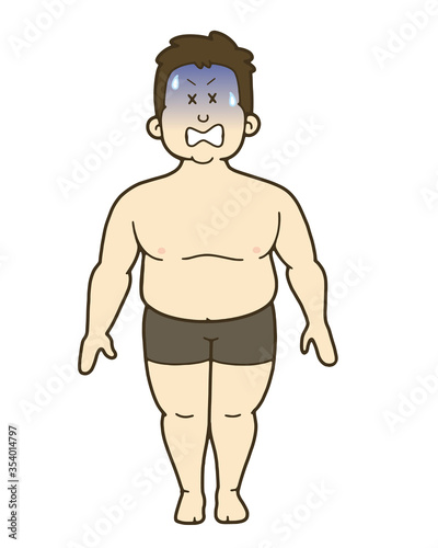 青ざめる男性の人体のイラスト　正面　肥満