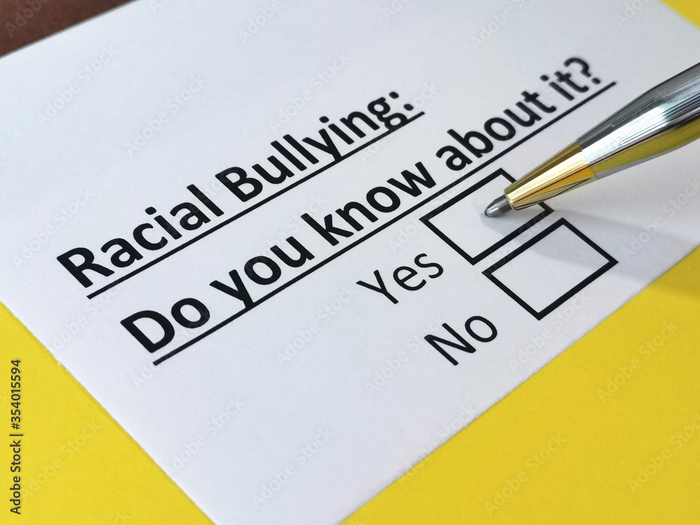 Obraz premium One person is answering question about racial bullying.