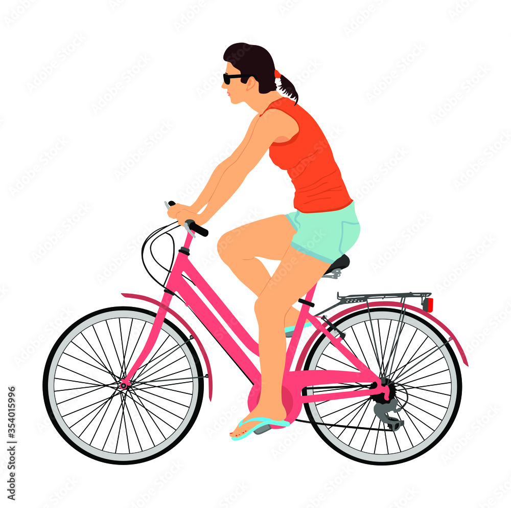 Girl riding bicycle vector illustration isolated on white background