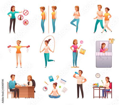 Healthy Lifestyle Cartoon Set