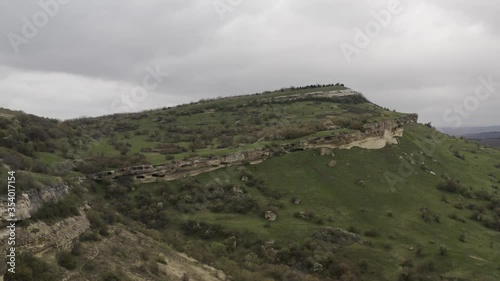 Cave city Bakla, near the city of Bakhchysarai, Crimea. Aerial footage 4k