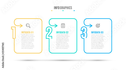 Thin line and number Infographic design template. Business concept with icon and 3 options, steps or processes. Vector illustration.