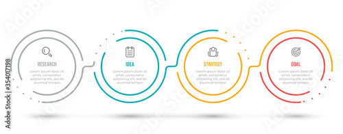 Vector Infographic design template with marketing icons and 4 options, steps or processes. Can be used for workflow diagram, annual report, info chart, web design.