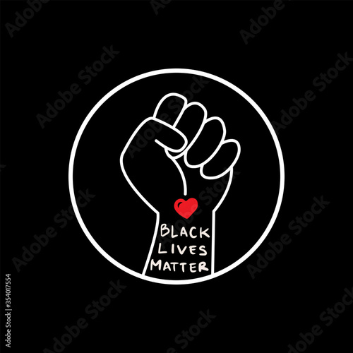 Hand symbol with heart and text black lives matter protest in USA to stop violence to black people. Fight for human right of Black People in U.S. America. Flat style vector