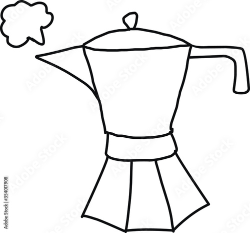 Single hand drawn geyser coffee maker, for americano or cappuccino. Doodle vector illustration.
