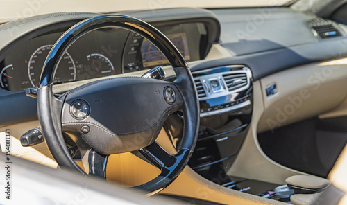 interior of a luxury car, noble materials and quality workmanship