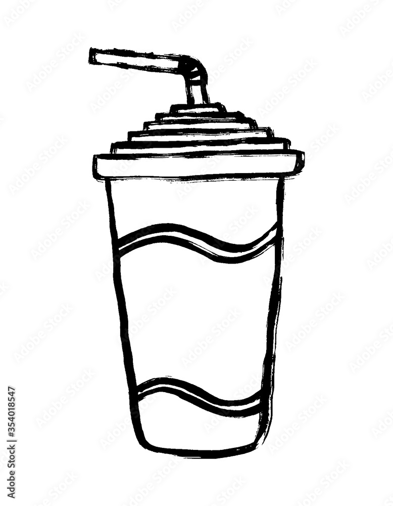 Paper cup of soda line icon. Soda drink vector outline sign. Coke - flat vector beverage cup with drinking straw. Doodle grunge hand-drawn style for you logo. Paper cup of soda line icon. Soda drink vector outline sign. Coke - flat vector beverage cup with drinking straw. Doodle grunge hand-drawn style for you logo.