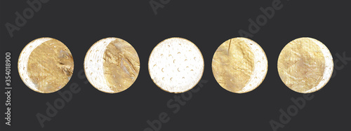 chic golden luxurious retro vintage engraving style. image of the sun and moon phases. culture of occultism. Vector graphics