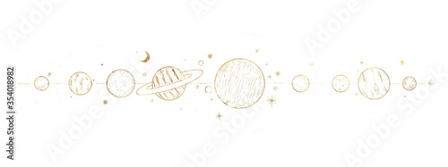 chic golden luxurious retro vintage engraving style. image of the sun and moon phases. culture of occultism. Vector graphics