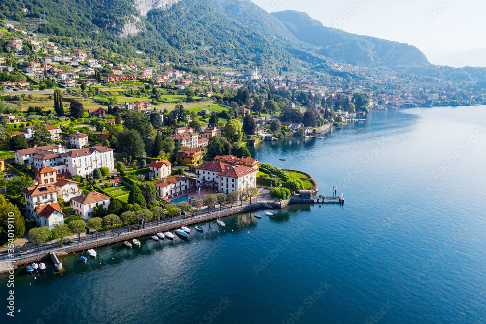 Town of Lenno, Como Lake, Italy, aerial view