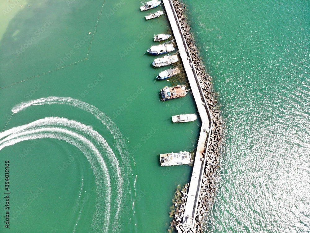 Aerial View of Yacht Trails in the Sea
