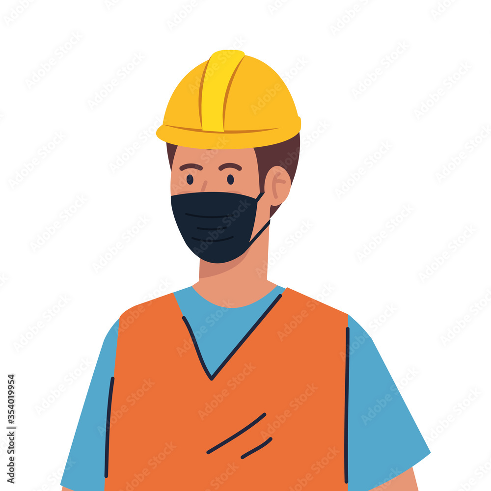 worker construction using face mask during covid 19 on white background vector illustration design worker construction using face mask during covid 19 on white background vector illustration design