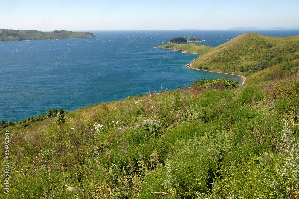 Far Eastern State Marine Reserve. View at Vityaz Bay of Peter the Great Gulf. Gamow Peninsula, Primorsky Krai (Primorye), Far East, Russia.