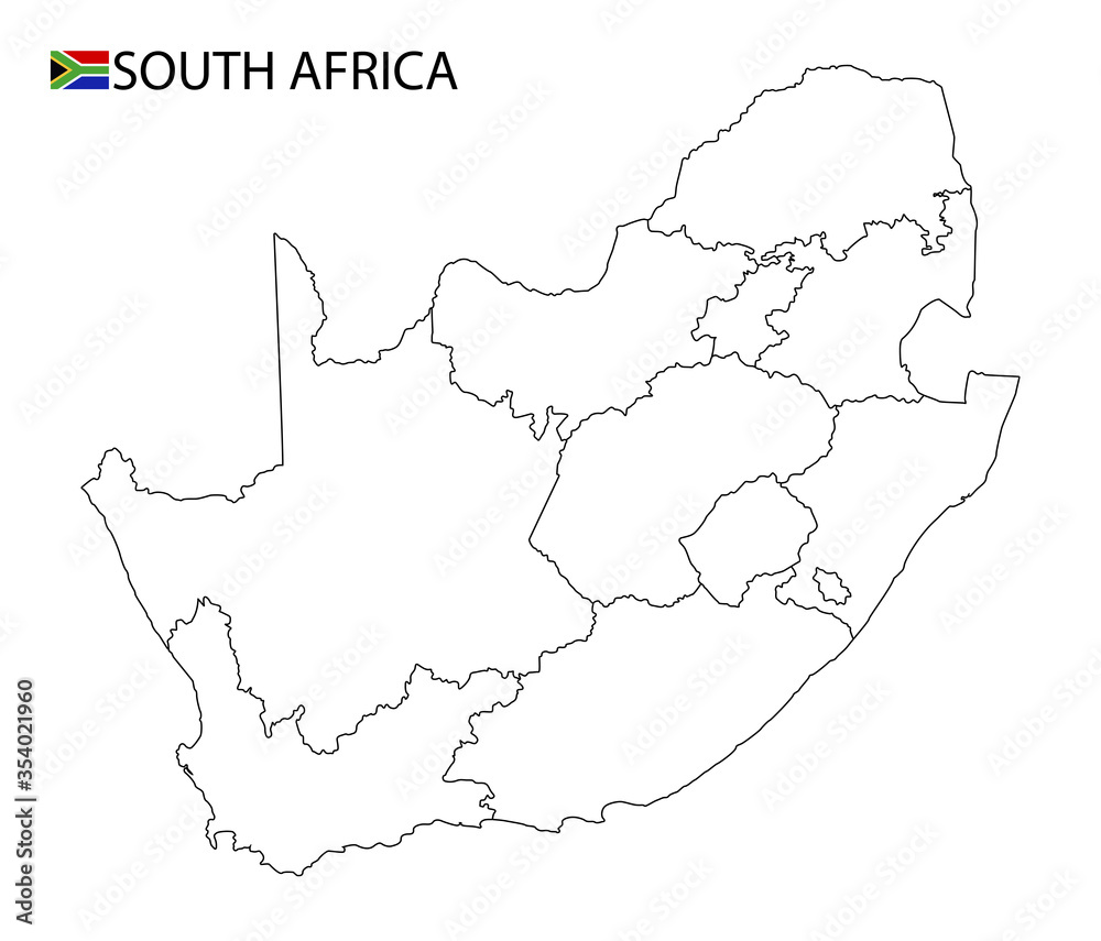 South Africa map, black and white detailed outline regions of the country.