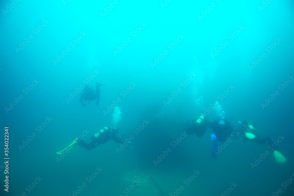 shipwreck diving landscape under water, old ship at the bottom, treasure hunt shipwreck diving landscape under water, old ship at the bottom, treasure hunt