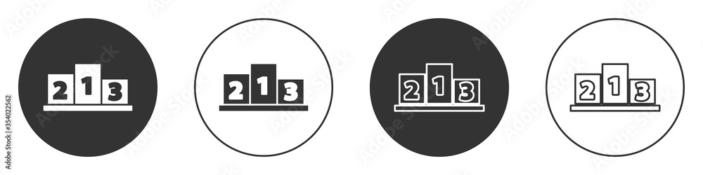 Black Award over sports winner podium icon isolated on white background. Circle button. Vector Illustration. Black Award over sports winner podium icon isolated on white background. Circle button. Vector Illustration.