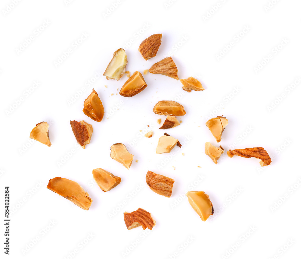 Pieces of almonds on white background Pieces of almonds on white background