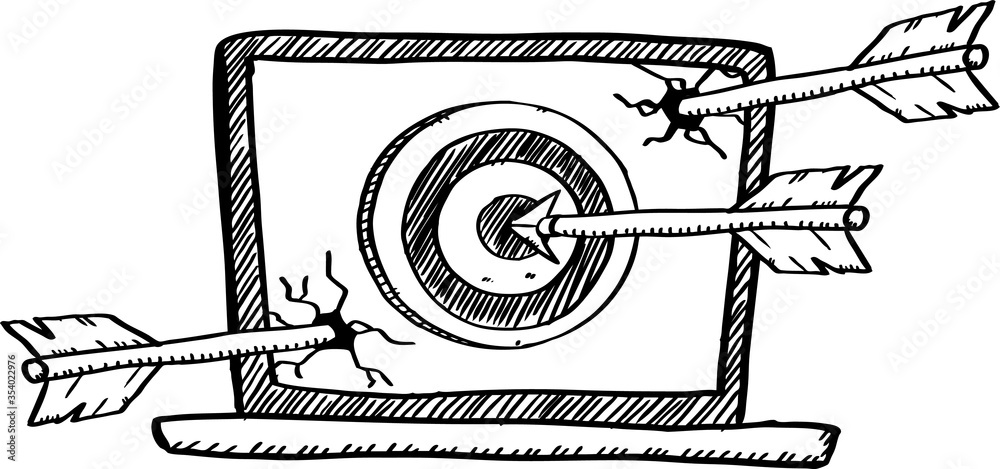 Fototapeta premium Cartoon style illustration of one arrow inside gold ring, two missed the target.