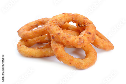 Fried onion rings. Isolated on white background