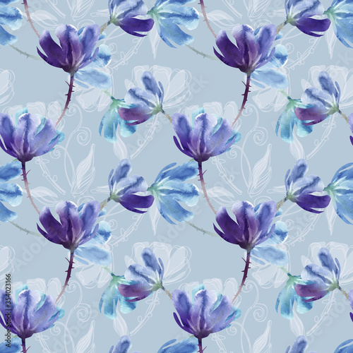 Floral Seamless Pattern. Watercolor Background.