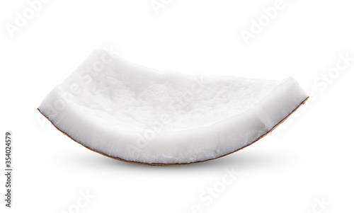 Coconut pieces on white background