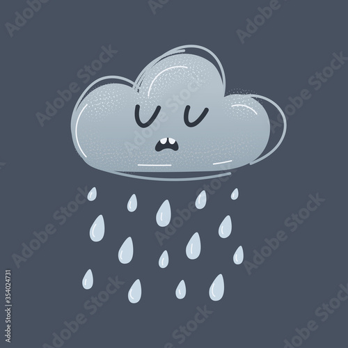 Vector illustration of Cartoon grey cloud with sad faces raining.