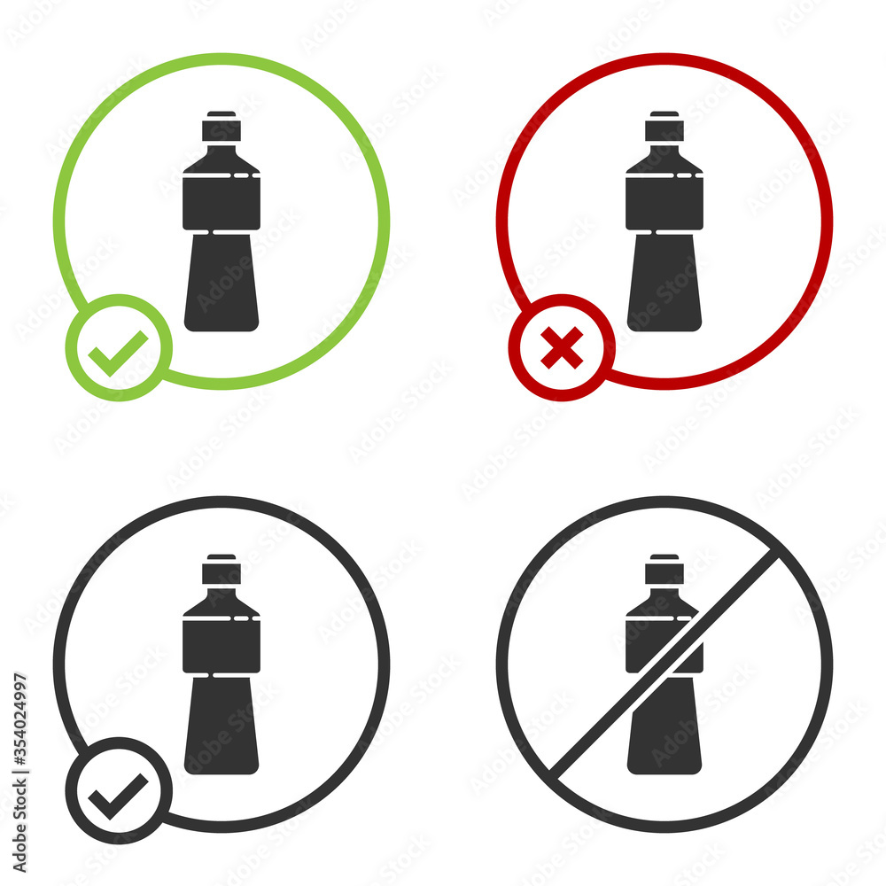 Black Bottle of water icon isolated on white background. Soda aqua drink sign. Circle button. Vector Illustration. Black Bottle of water icon isolated on white background. Soda aqua drink sign. Circle button. Vector Illustration.