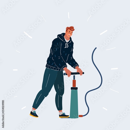 Vector illustration of Man filling air in with pumper.