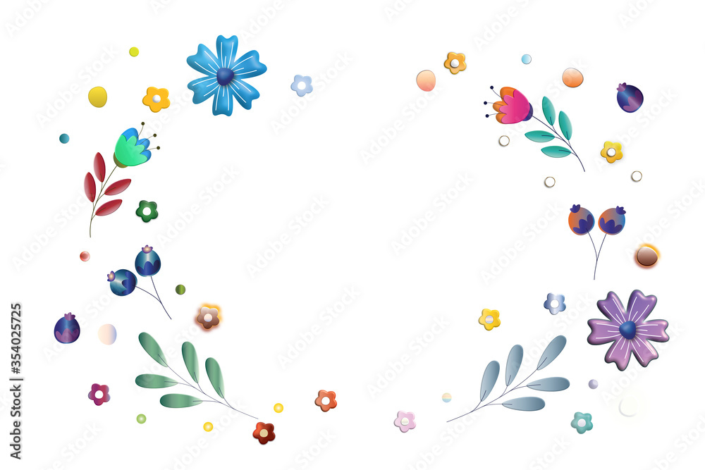Bunte Blumen im Kreis auf Weißem Hintergrund.