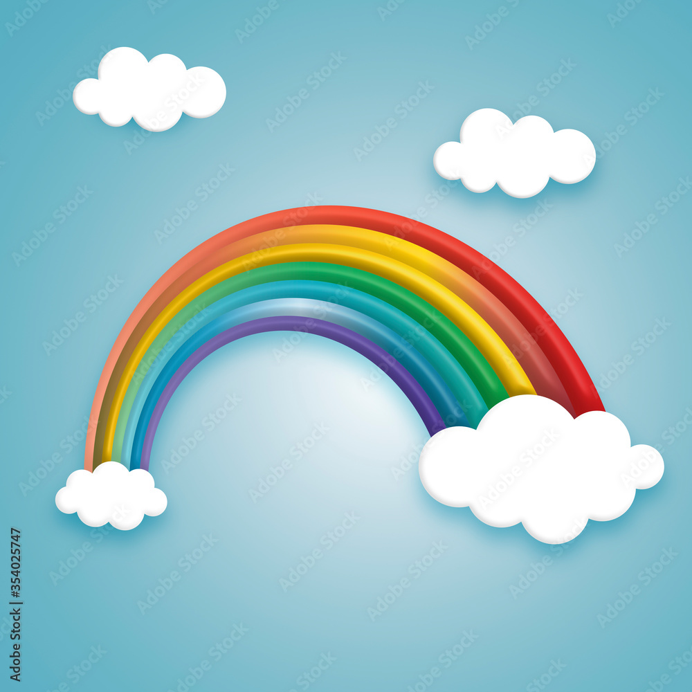 Bunte Regenbogen mit Weißen Wolken auf Blauen Hintergrund. Bunte Regenbogen mit Weißen Wolken auf Blauen Hintergrund.